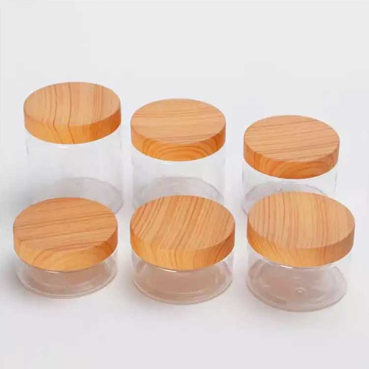 China supplier best clear 120ml plastic eyeshadow jars with bamboo lids for makeup