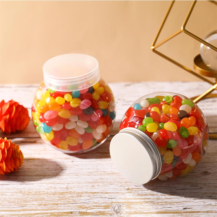 Factory price round shape 16oz clear plastic candy jars with lids