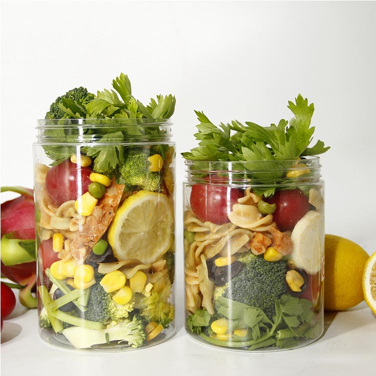 Factory price wide mouth clear 32oz plastic salad jars with screw lids