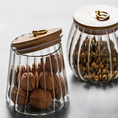 Household clear 750ml tea/dry fruit/coffee/cookie glass storage jar with sealed bamboo lids