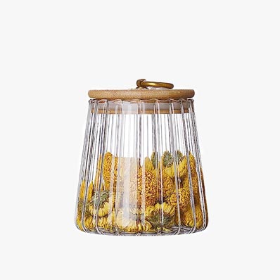 Household clear 750ml tea/dry fruit/coffee/cookie glass storage jar with sealed bamboo lids