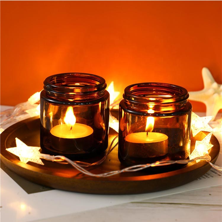 Factory direct custom label 100ml glass amber candle jar with lid