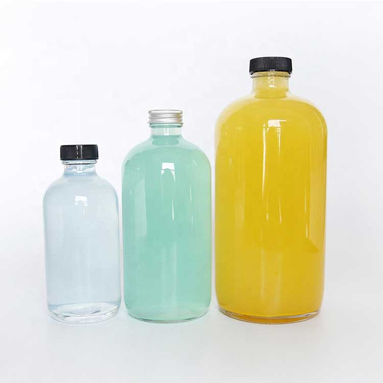 Custom logo 500ml boston round glass juice bottles wholesale for Coffee/Kombucha