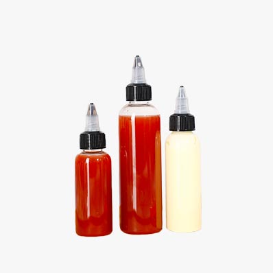 Clear 50ml 60ml 100ml boston round plastic sauce bottles wholesale
