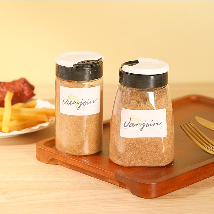 Unique design clear 6oz plastic seasoning jars with adjustable lids for kitchen