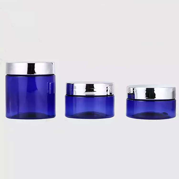 Wholesale PET 250ml cobalt blue plastic jar with screw lid for body lotions