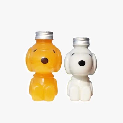 Bpa free clear dog shape 400ml custom plastic juice bottles with twist off tops