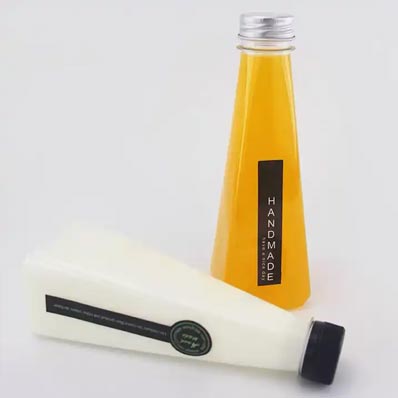 Conical shape clear 250ml 350ml PET disposable juice bottle with tamper evident cap bulk