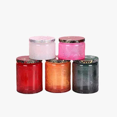 Luxury straight side private label 100ml 250ml embossed glass candle jars with lids for scented cand