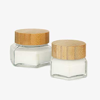 Custom printing clear 50ml hexagon glass face cream jar from china supplier