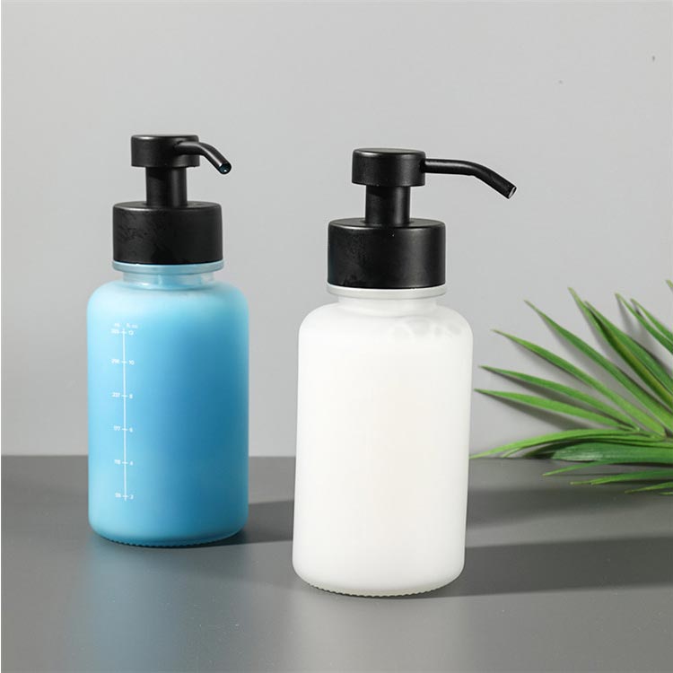 Bulk sale 350ml frosted glass soap dispenser with black pump for liquid lotion 