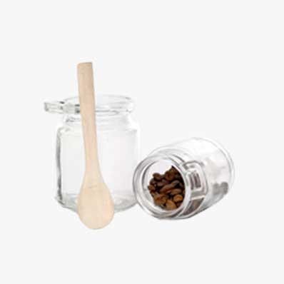 Wholesale clear round 250ml glass bath salt jar with spoon and corked lid