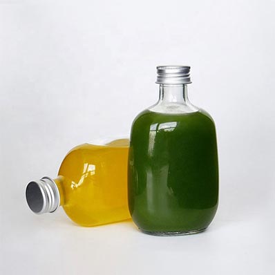 Best fruit bottles reusable 250ml oval flat glass bottle for juicing bulk