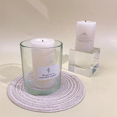 Modern design round clear glass candle jar with bamboo lid