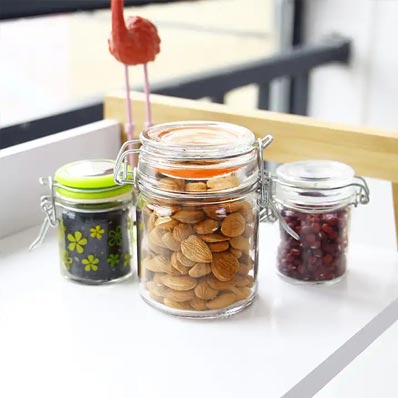 Wide mouth clear airtight 120ml glass clip jars with clamp lids wholesale