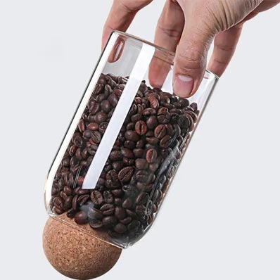 Custom sizes and shapes clear 500ml glass coffee bean jars with ball corked lids