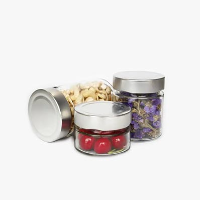 Custom label round 106ml 212ml 314ml glass ergo food jars with deep metal lids