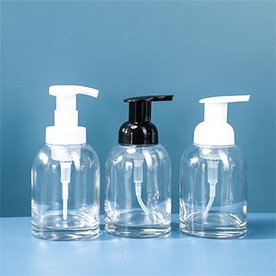 Free sample best 250ml glass foam soap bottle with black pump