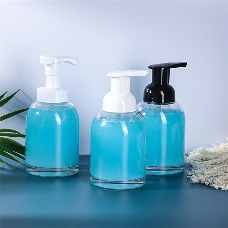Free sample best 250ml glass foam soap bottle with black pump