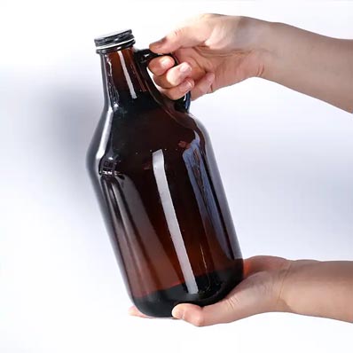 Custom amber 32oz glass growler jugs with metal caps for home brewing/beer