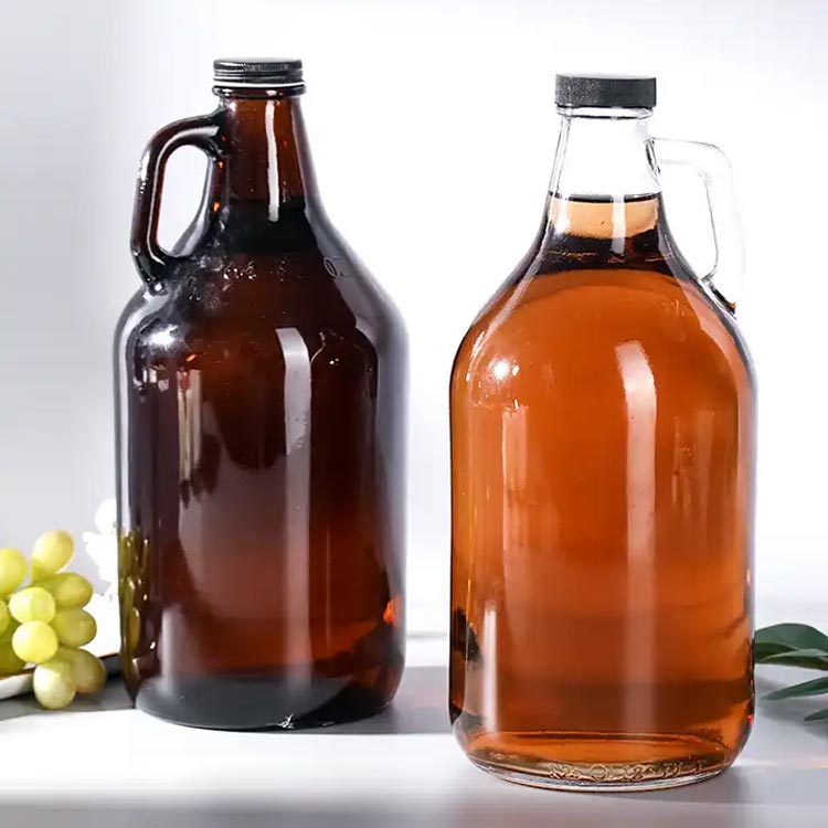 Wholesale clear 32oz 64oz glass growler with lid and handle for beer/kombucha