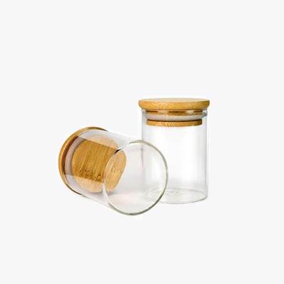 Wholesale clear round 4oz glass herb jars with bamboo lids