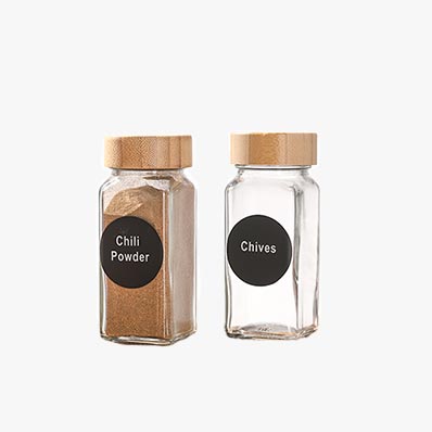 Custom label small 120ml square glass herb storage jars with bamboo lids