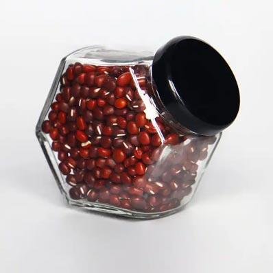 Unique shape clear small 3oz glass hexagon food jars with lids bulk