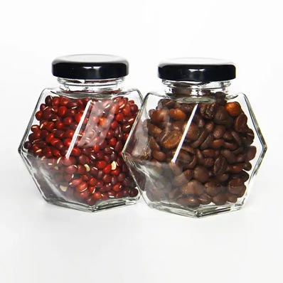 Unique shape clear small 3oz glass hexagon food jars with lids bulk