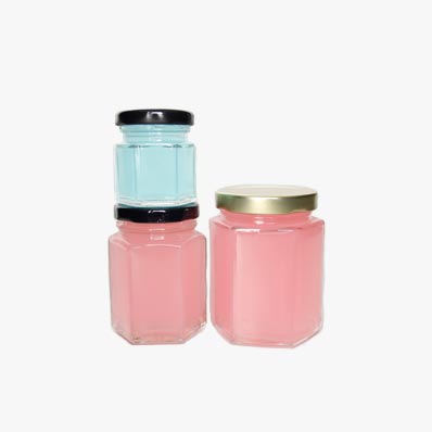 Hot selling clear 16oz  glass hexagon jars with gold twist off lids