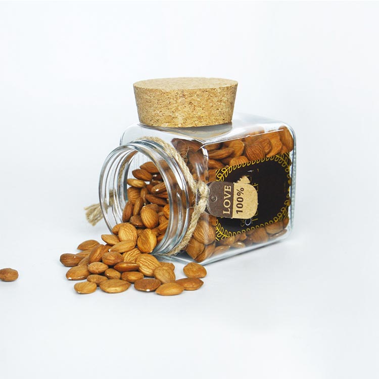 Free sample clear 8oz square glass jar with cork lid for kitchen