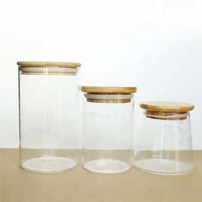 Airtight clear glass kitchen jars with bamboo lids for supplier direct