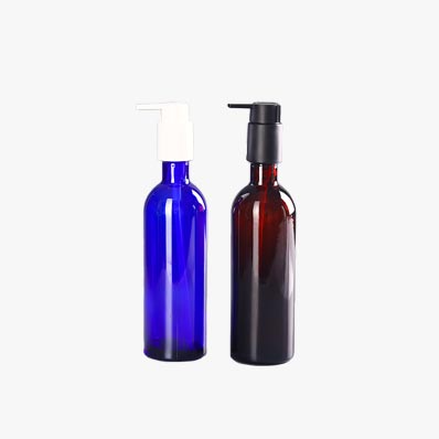 Wholesale 200ml amber/blue glass lotion bottle with pump and clip