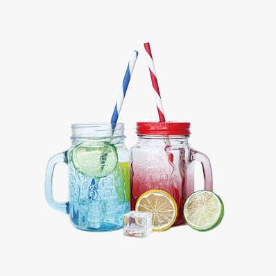 BPA FREE clear 500ml glass mason jar with handle and straw bulk
