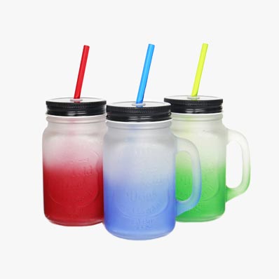 Customized colored 16oz glass mason jar with lid and straw bulk