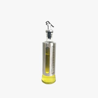 Best 500ml glass oil storage bottle with stainess steel cover and measurement for kitchen