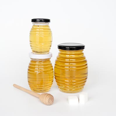 Food grade 16oz glass queenline honey jars with lids from jar supplier