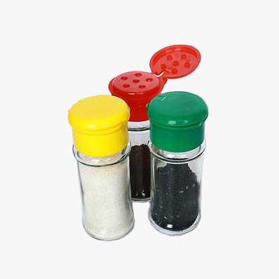 Food grade 70ml glass shaker jars with plastic lids for spice sauce