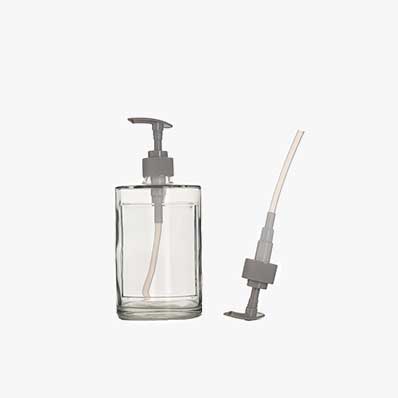Refillable clear square shoulder 16oz glass shampoo bottles with pump