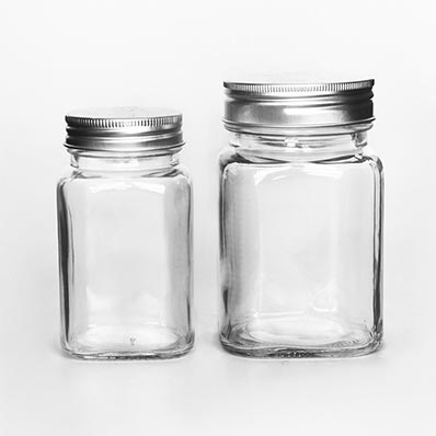 Factory price 12oz glass square storage jar with aluminum lid wholesale