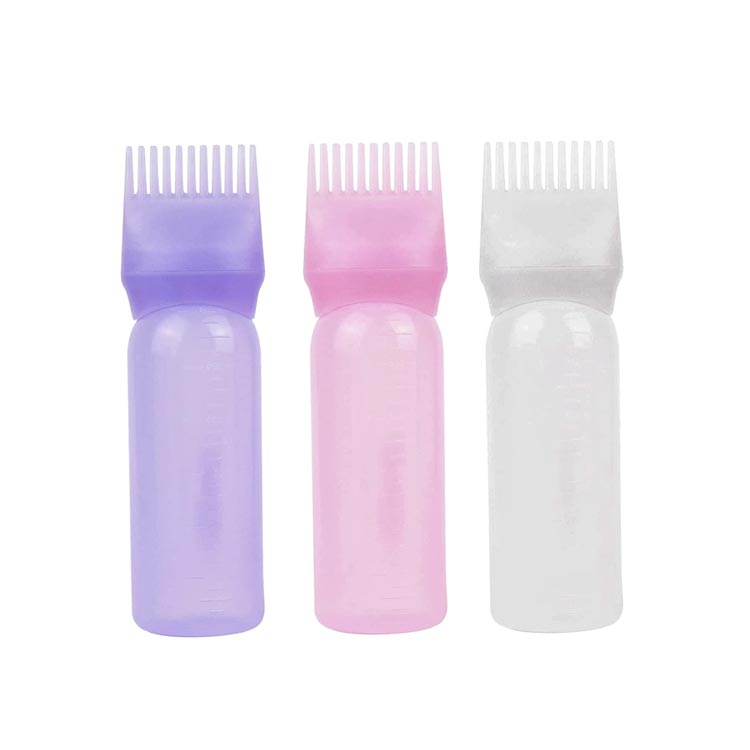 Salon Care colored 170ml PET hair dye root comb applicator bottle