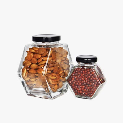 Unique design best 200ml small hexagon glass storage jars wholesale 