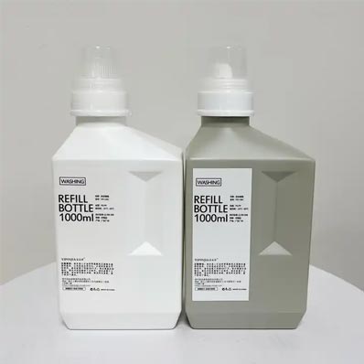 Wholesale empty refillable 1000ml HDPE plastic laundry detergent bottles with caps for organizing