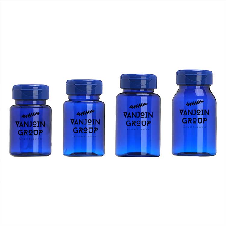 Medicine packer container empty 100ml PET cobalt blue plastic pill bottle with snap cap 38-400 neck