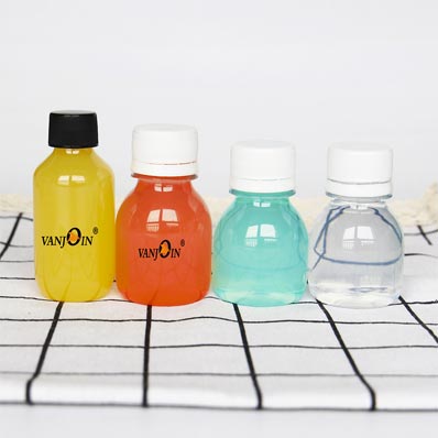 Free sample 60ml clear PET juice bottles with tamper evident caps