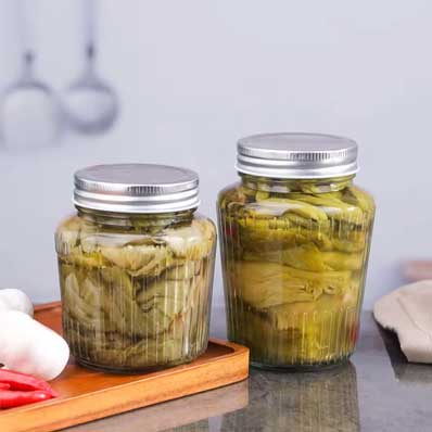 Wholesale wide mouth 500ml small glass pickle storage jars with metal screw lid