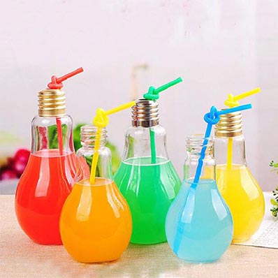 Bulk sale 500ml plastic bulb bottle with straw from bottles supplier