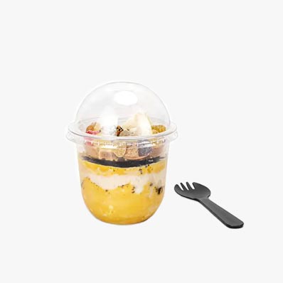 Best selling clear 12oz plastic cheese cake cups with dome lids and spoons