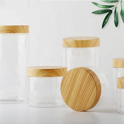 Free sample 500ml clear plastic cookie jars with bamboo lids wholesale
