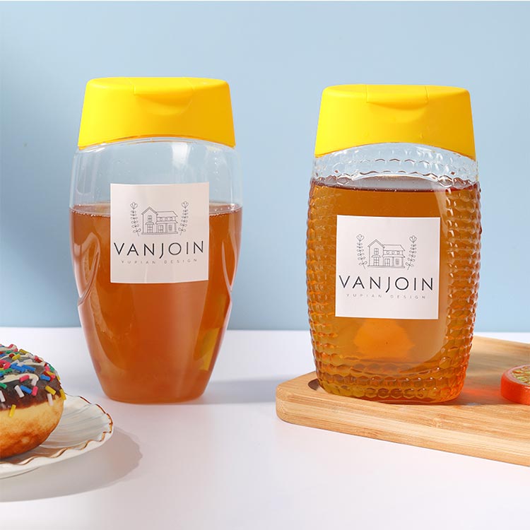 Wholesale custom label refillable 360ml plastic honey jars with lids